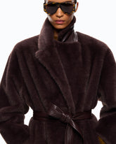 Long faux fur coat with belt - | Pinko