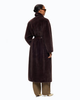 Long faux fur coat with belt - | Pinko