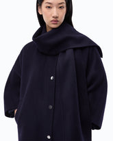 Cape in double-layered wool-blend cloth with scarf - Dark Blue | Pinko