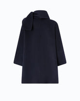 Cape in double-layered wool-blend cloth with scarf - Dark Blue | Pinko
