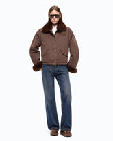 Cotton pea coat with faux fur details - | Pinko