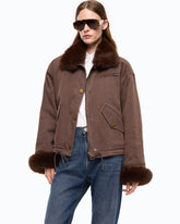 Cotton pea coat with faux fur details - | Pinko
