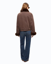 Cotton pea coat with faux fur details - | Pinko