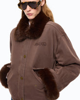 Cotton pea coat with faux fur details - | Pinko