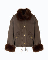 Cotton pea coat with faux fur details - | Pinko