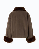 Cotton pea coat with faux fur details - | Pinko
