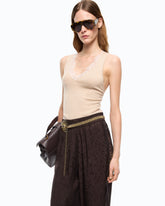 Vest top in silk and cashmere blend with lace neck - | Pinko