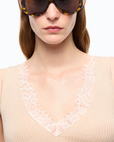 Vest top in silk and cashmere blend with lace neck - | Pinko