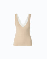 Vest top in silk and cashmere blend with lace neck - | Pinko