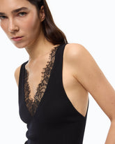 Vest top in silk and cashmere blend with lace neck - | Pinko