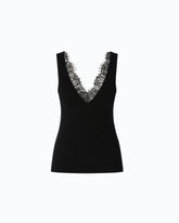 Vest top in silk and cashmere blend with lace neck - | Pinko
