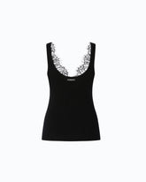 Vest top in silk and cashmere blend with lace neck - Black | Pinko