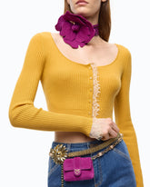 Cropped cardigan in silk and cashmere blend with lace - | Pinko