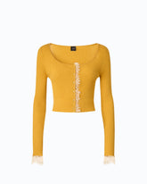 Cropped cardigan in silk and cashmere blend with lace - | Pinko