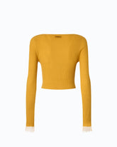 Cropped cardigan in silk and cashmere blend with lace - | Pinko