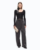 Cropped cardigan in silk and cashmere blend with lace - | Pinko