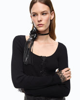 Cropped cardigan in silk and cashmere blend with lace - | Pinko