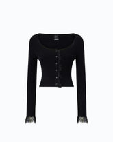 Cropped cardigan in silk and cashmere blend with lace - | Pinko