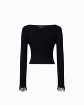 Cropped cardigan in silk and cashmere blend with lace - | Pinko