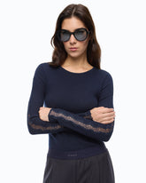 Ribbed sweater with lace - | Pinko