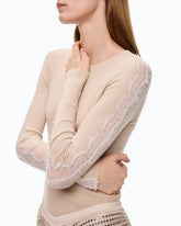 Ribbed sweater with lace - | Pinko