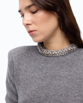 Wool-blend sweater with jewel collar - | Pinko