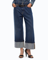 Cropped jeans with leather belt - | Pinko