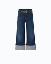 Cropped jeans with leather belt - | Pinko