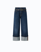 Cropped jeans with leather belt - | Pinko