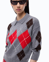 Wool and cashmere sweater with diamond motif - Multicolor Grey-Brown | Pinko