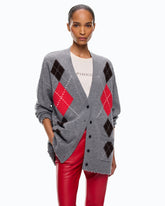 Cardigan aus Wolle und Kaschmir mit Rauten - Mehrfarbig Grau-Braun | Pinko