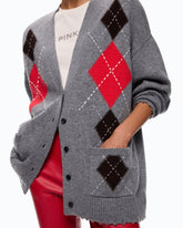 Cardigan aus Wolle und Kaschmir mit Rauten - Mehrfarbig Grau-Braun | Pinko