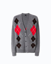 Cardigan aus Wolle und Kaschmir mit Rauten - Mehrfarbig Grau-Braun | Pinko