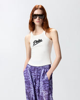 Vest top with PINKO embroidery and rhinestones - White | Pinko