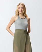 Ribbed top with bejewelled embellishment - Grey | Pinko
