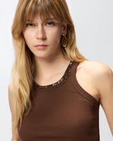Ribbed top with bejewelled embellishment - Brown | Pinko