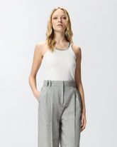 Ribbed top with bejewelled embellishment - White | Pinko