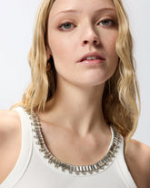 Ribbed top with bejewelled embellishment - White | Pinko