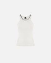 Ribbed top with bejewelled embellishment - White | Pinko
