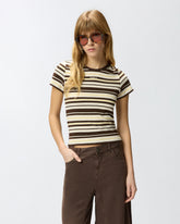 Cropped striped T-shirt with PINKO logo - | Pinko