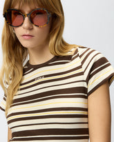 Cropped striped T-shirt with PINKO logo - | Pinko