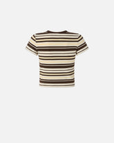 Cropped striped T-shirt with PINKO logo - | Pinko