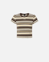 Cropped striped T-shirt with PINKO logo - | Pinko