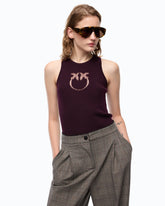 Ribbed top with sheer Love Birds logo - | Pinko