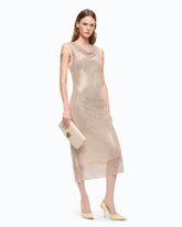 Mesh-effect midi dress with rhinestones - | Pinko