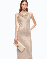 Mesh-effect midi dress with rhinestones - Gold | Pinko