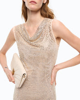 Mesh-effect midi dress with rhinestones - Gold | Pinko