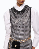 Mesh-effect midi dress with rhinestones - | Pinko