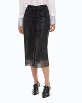 Mesh-effect calf-length skirt with rhinestones - Black | Pinko