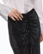 Mesh-effect calf-length skirt with rhinestones - Black | Pinko
